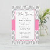 Pink and Gray Chevron Baby Shower Invitations (Standing Front)