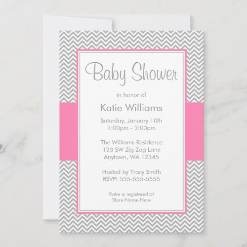 Pink and Gray Chevron Baby Shower Invitations