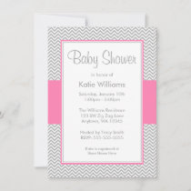 Pink and Gray Chevron Baby Shower Invitations