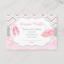 Pink and Gray Chevron Ballerina Baby Diaper Raffle Enclosure Card