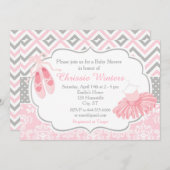 Pink and Gray Chevron Ballerina Baby Shower Invitation (Front/Back)