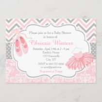 Pink and Gray Chevron Ballerina Baby Shower Invitation