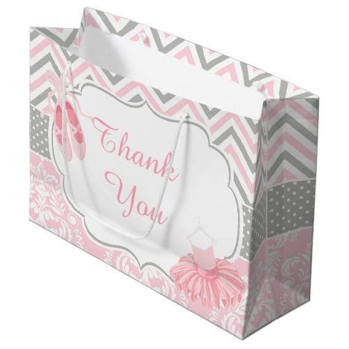 Pink and Gray Chevron Ballerina Thank You Large Gift Bag