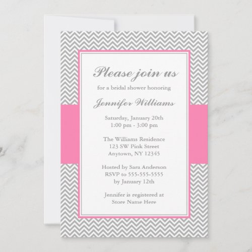 Pink and Gray Chevron Bridal Shower Custom Invite