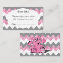 Pink and Gray Chevron Elephant Baby Diaper Raffle Enclosure Card