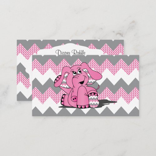 Pink and Gray Chevron Elephant Baby Diaper Raffle Enclosure Card