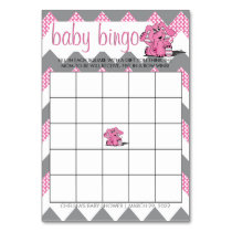 Pink and Gray Chevron Elephant Baby Shower Bingo Table Number