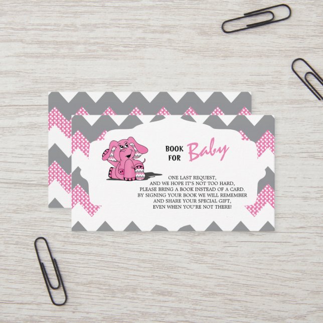 Pink and Gray Chevron Elephant | Bring a Book  Business Card (Front/Back In Situ)