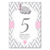 Pink and Gray Chevron Elephant Table Number