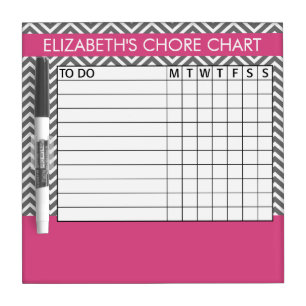 Pink and Gray Chevron Pattern Chore Chart Dry Erase Board