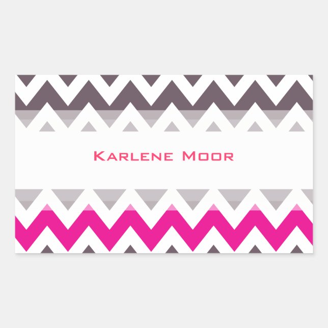 Pink and gray chevron rectangular sticker (Front)