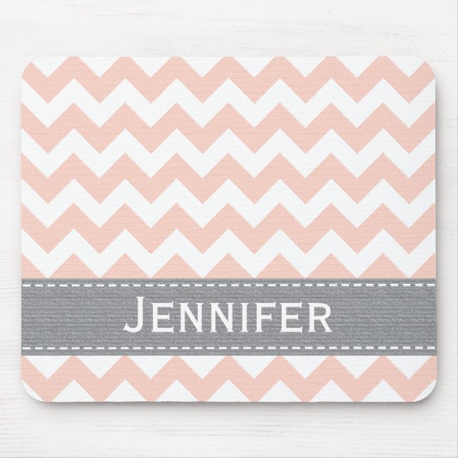 Pink and Gray Chevron Striped Mousepad (Front)