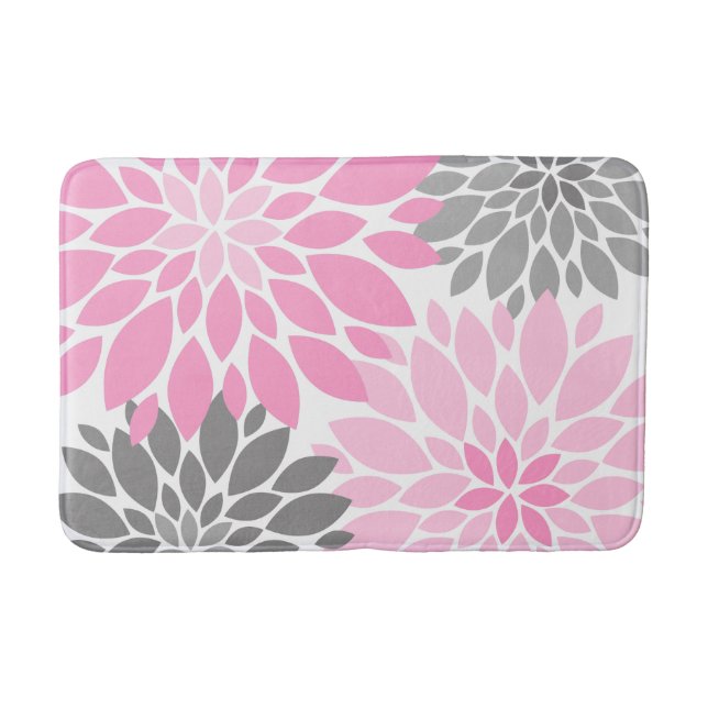 Pink and Gray Chrysanthemums Floral Pattern Bathroom Mat (Front)