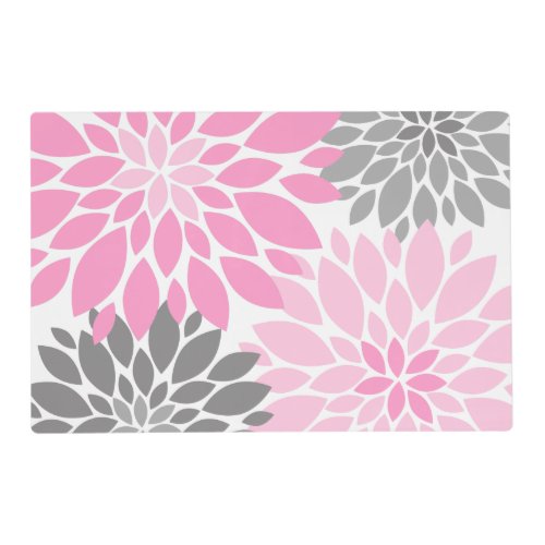 Pink and Gray Chrysanthemums Floral Pattern Placemat
