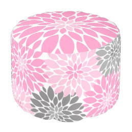 Pink and Gray Chrysanthemums Floral Pattern Pouf