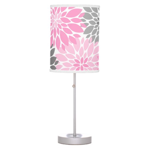 Pink and Gray Chrysanthemums Floral Pattern Table Lamp