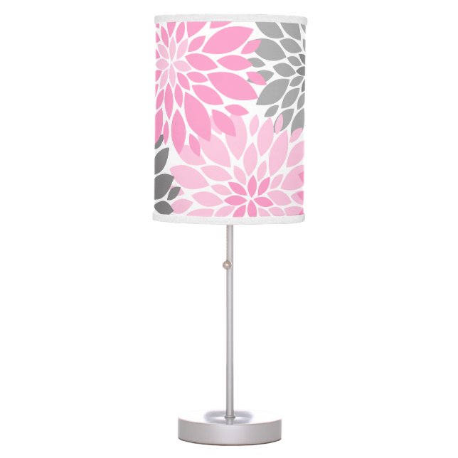 Pink and Gray Chrysanthemums Floral Pattern Table Lamp (Front)