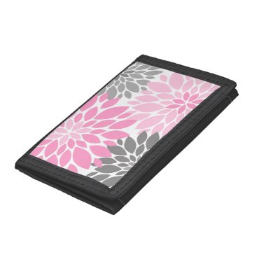 Pink and Gray Chrysanthemums Floral Pattern Trifold Wallet