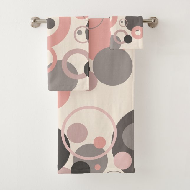 Pink and Gray circles M-century Modern   Bath Towel Set (Insitu)