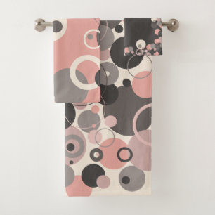 Pink and Gray circles M-century Modern   Bath Towel Set