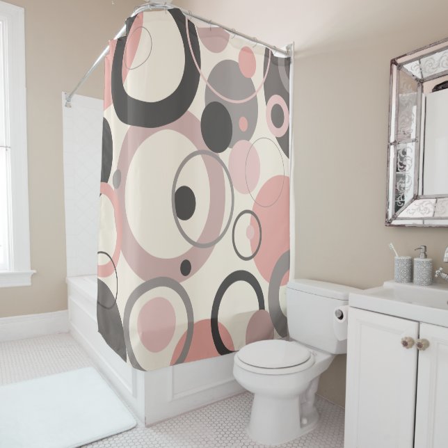 Pink and Gray circles M-century Modern     Shower Curtain (In Situ)