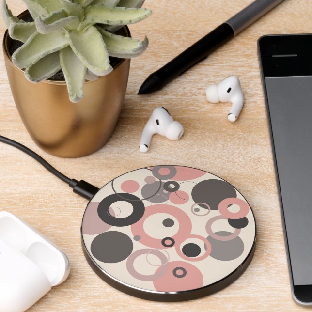 Pink and Gray circles M-century Modern   Wireless Charger (Desk 2)