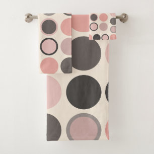 Pink and Gray Circles Mid-century Modern Bath Towel Set