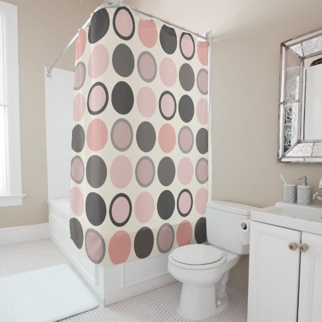 Pink and Gray Circles Mid-century Modern  Shower Curtain (In Situ)