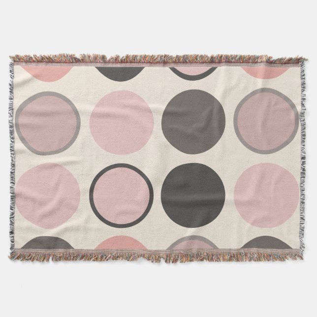 Pink and Gray Circles Mid-century Modern   Throw Blanket (Front)