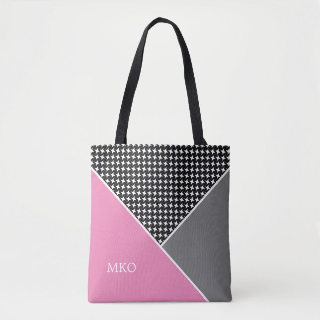 Pink and Gray Color Block Tote Bag (Front)