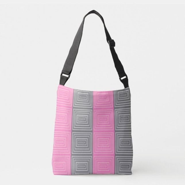 Pink and Gray Cross Body Bag Square Print Tote Bag (Front)