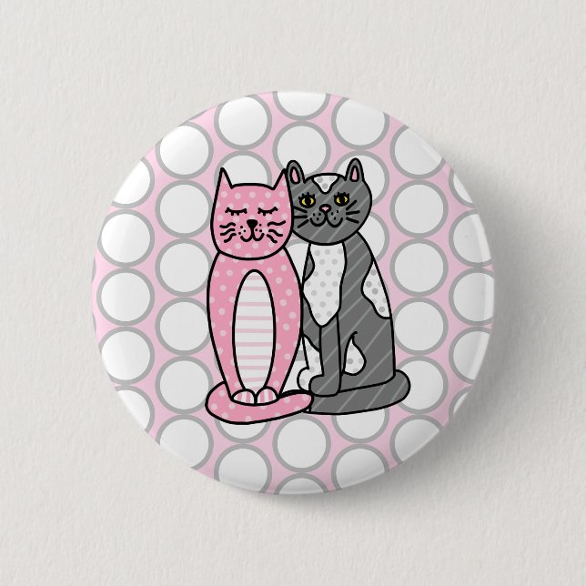 Pink and Gray Cuddly Cute Kitty Cats   Button (Front)