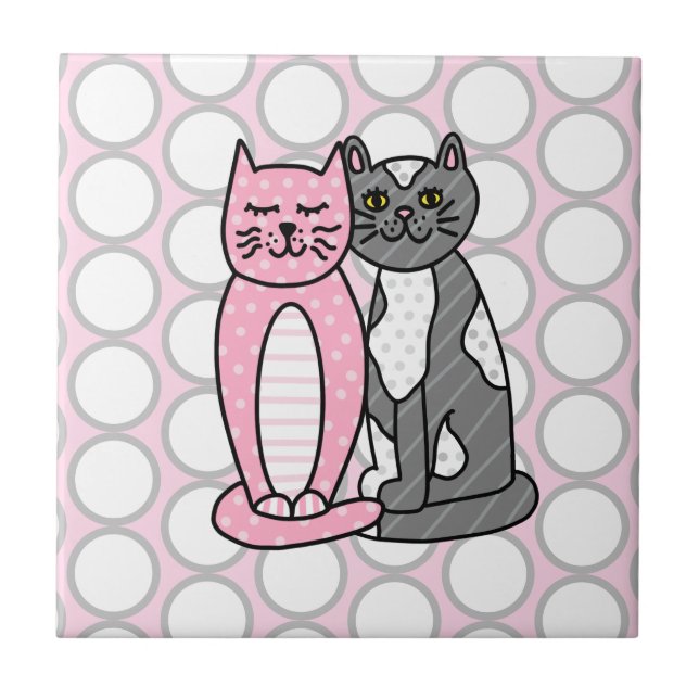 Pink and Gray Cuddly Cute Kitty Cats    Ceramic Tile (Front)