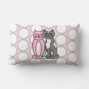 Pink and Gray Cuddly Cute Kitty Cats Lumbar Pillow