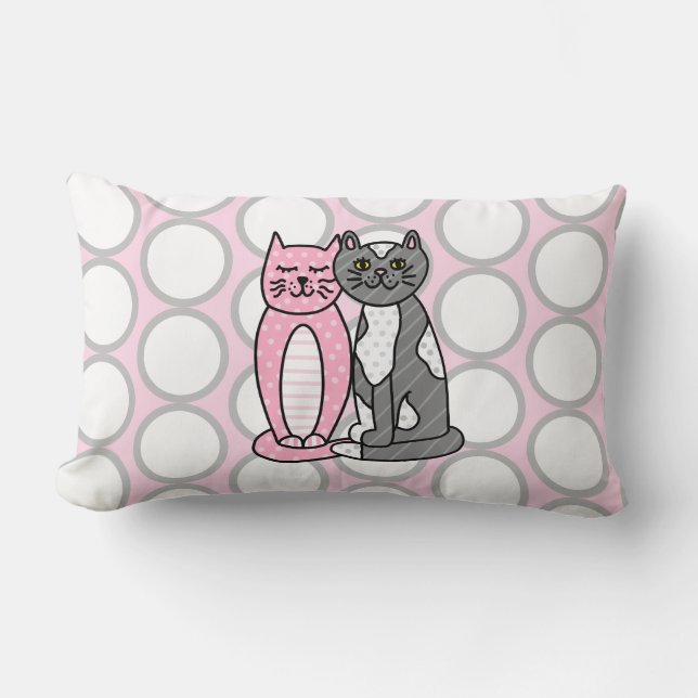 Pink and Gray Cuddly Cute Kitty Cats   Lumbar Pillow (Front)