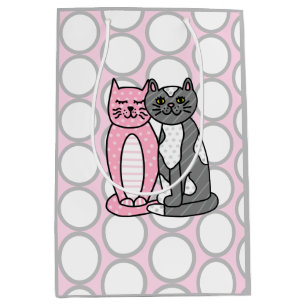 Pink and Gray Cuddly Cute Kitty Cats Medium Gift Bag