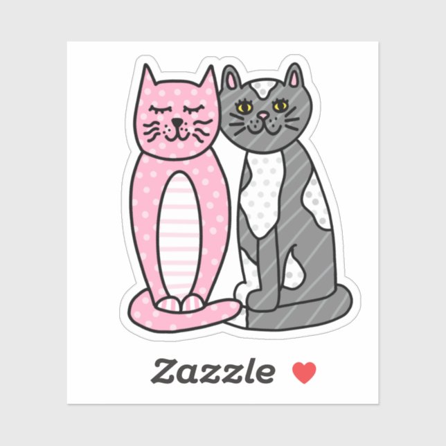 Pink and Gray Cuddly Cute Kitty Cats   Sticker (Sheet)
