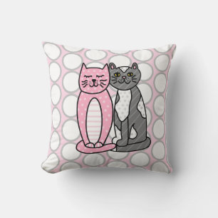 Pink and Gray Cuddly Cute Kitty Cats Throw Pillow