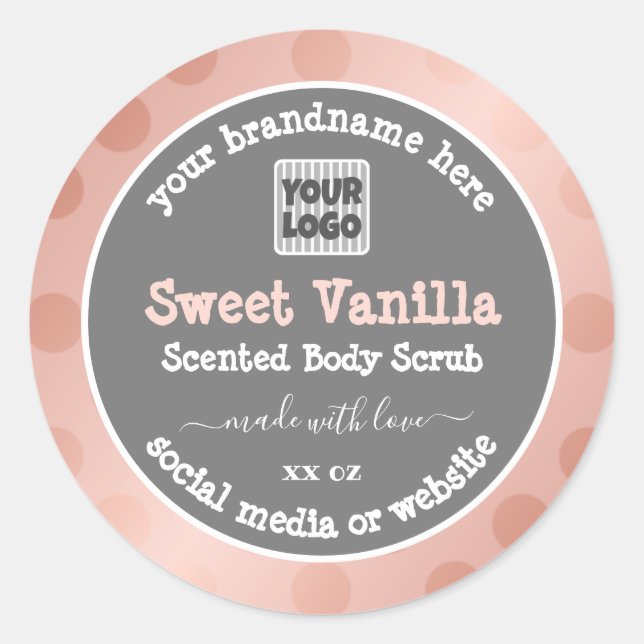 Pink and Gray Custom Logo Product Packaging Labels (Front)