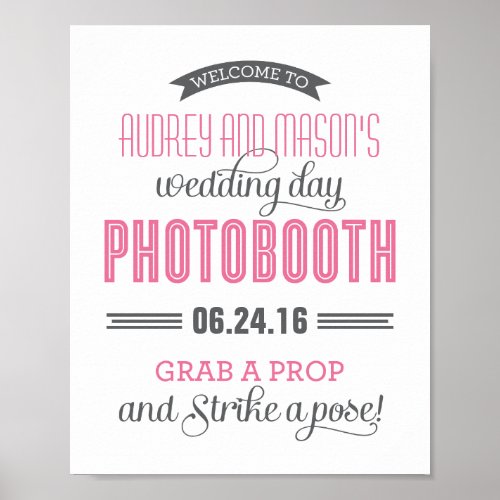 Pink and Gray Custom Wedding Photo Booth Sign