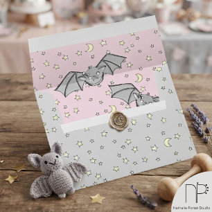 Pink and Gray Cute Baby Bats in Starry Night Envelope