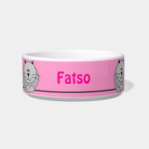 Pink and Gray Cute Fat Cat Personalized Pet Bowl