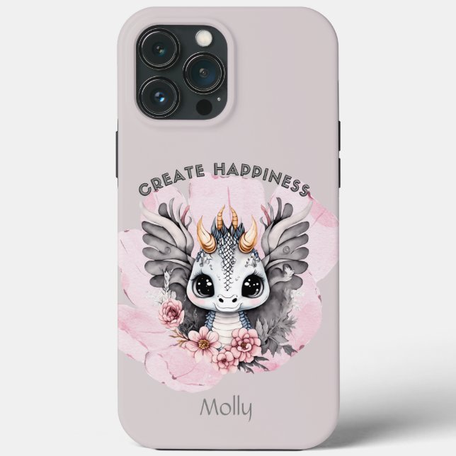 Pink and Gray Cute Little Magical Dragon  Case-Mate iPhone Case (Back)