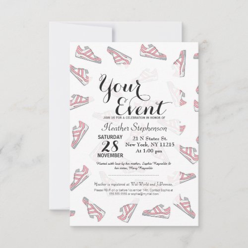 Pink and Gray Cute Sneakers Pattern Invitation