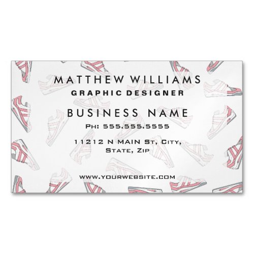 Pink and Gray Cute Sneakers Pattern Magnetic Business Card