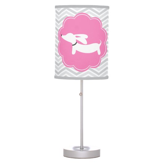 Pink and Gray Dachshund Nursery Home Office Lamp (Front)