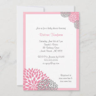Pink and Gray Dahlia Baby Shower Invitation