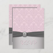 Pink and Gray Damask Ballerina RSVP Card (Front/Back)