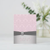 Pink and Gray Damask Ballerina RSVP Card (Standing Front)