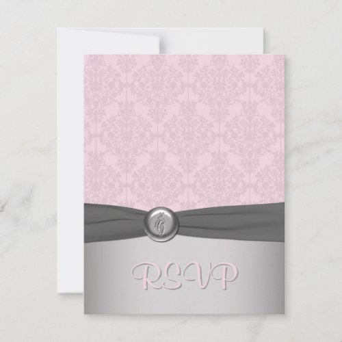 Pink and Gray Damask Ballerina RSVP Card